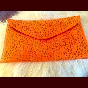 Olivia Miller orange & gold glitter envelope bag